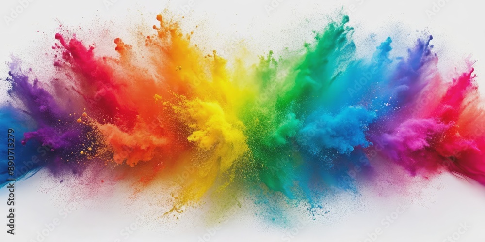 Obraz premium Rainbow Powder Explosion on White Background, Abstract , Color , Design , Art