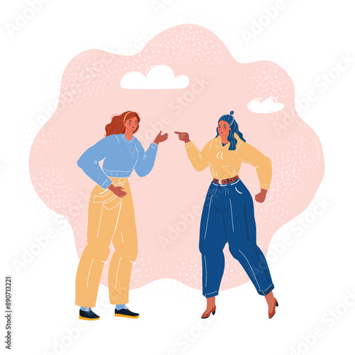 Cartoon vector illustration of two arguing women