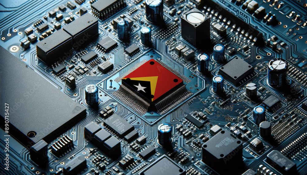 An intricate microchip with the East Timor flag embedded, representing the innovation and technological advancements of the East Timor in the field of electronics and microtechnology An intricate microchip with the East Timor flag embedded, representing the innovation and technological advancements of the East Timor in the field of electronics and microtechnology