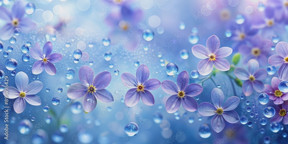 Water Droplets on Blue Flowers, Macro Photography, Soft Focus, Nature, Floral Art, Flower, Photography Water Droplets on Blue Flowers, Macro Photography, Soft Focus, Nature, Floral Art, Flower, Photography