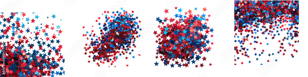 Set of USA flag stars background, red and blue stars confetti isolated on transparent background Set of USA flag stars background, red and blue stars confetti isolated on transparent background