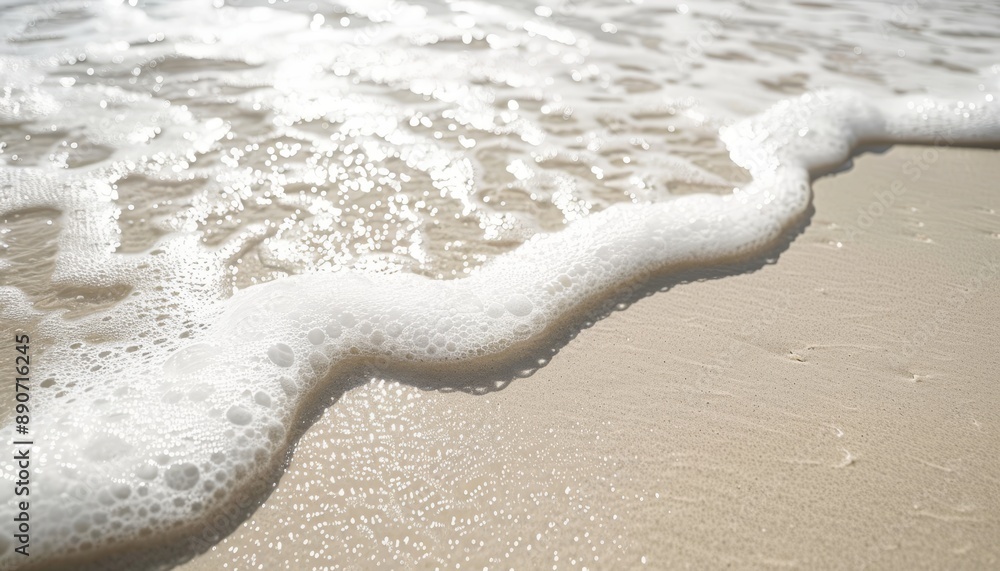 Obraz premium Soothing close up ocean waves gently rolling onto the sandy beach in a serene view