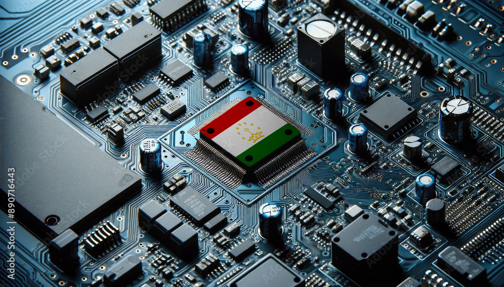 An intricate microchip with the Tajikistan flag embedded, representing the innovation and technological advancements of the Tajikistan in the field of electronics and microtechnology An intricate microchip with the Tajikistan flag embedded, representing the innovation and technological advancements of the Tajikistan in the field of electronics and microtechnology
