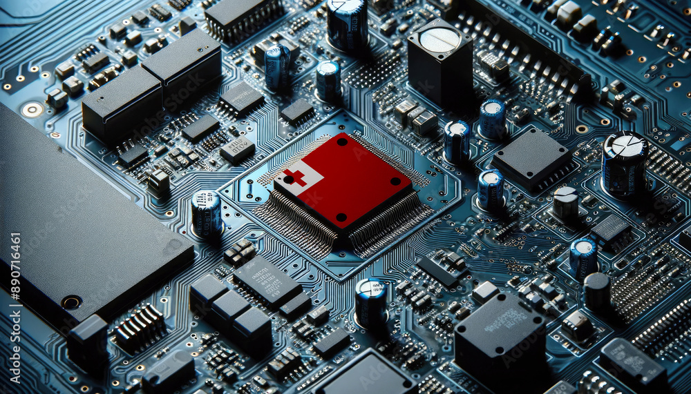 An intricate microchip with the Tonga flag embedded, representing the innovation and technological advancements of the Tonga in the field of electronics and microtechnology An intricate microchip with the Tonga flag embedded, representing the innovation and technological advancements of the Tonga in the field of electronics and microtechnology
