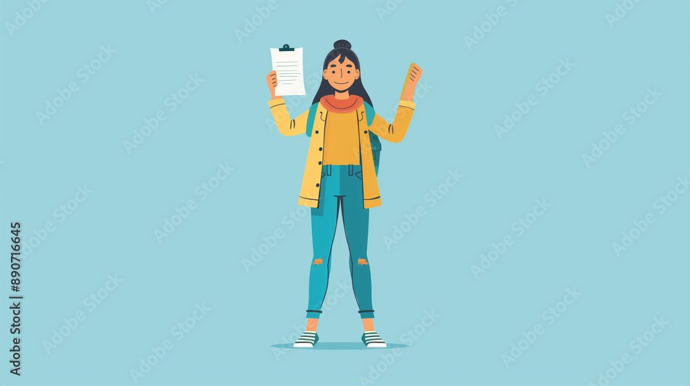 Young diverse female student holding paper document Young diverse female student holding paper document