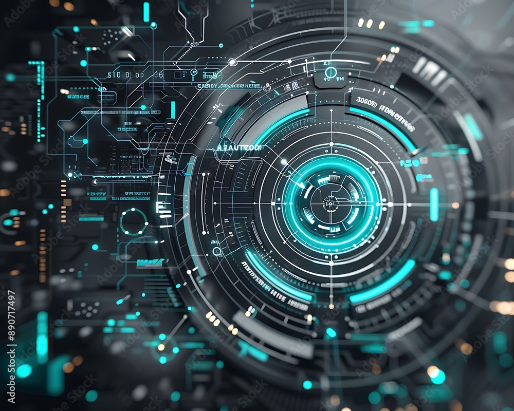 Sophisticated Grey and Turquoise Tech Background with Sleek Virtual Interface Elements, Perfect for Advanced Communication and Innovation Concepts Sophisticated Grey and Turquoise Tech Background with Sleek Virtual Interface Elements, Perfect for Advanced Communication and Innovation Concepts
