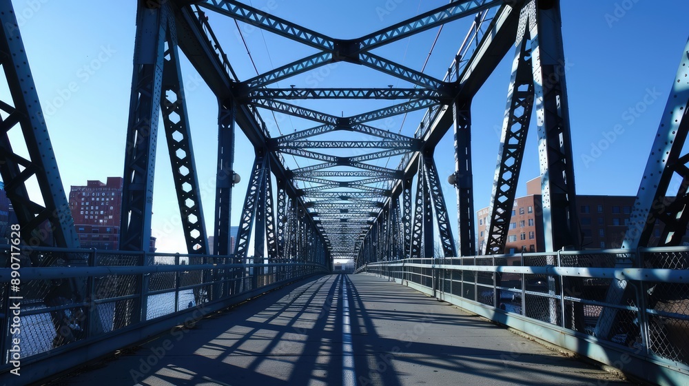 Steel bridge with modern architectural elements Steel bridge with modern architectural elements