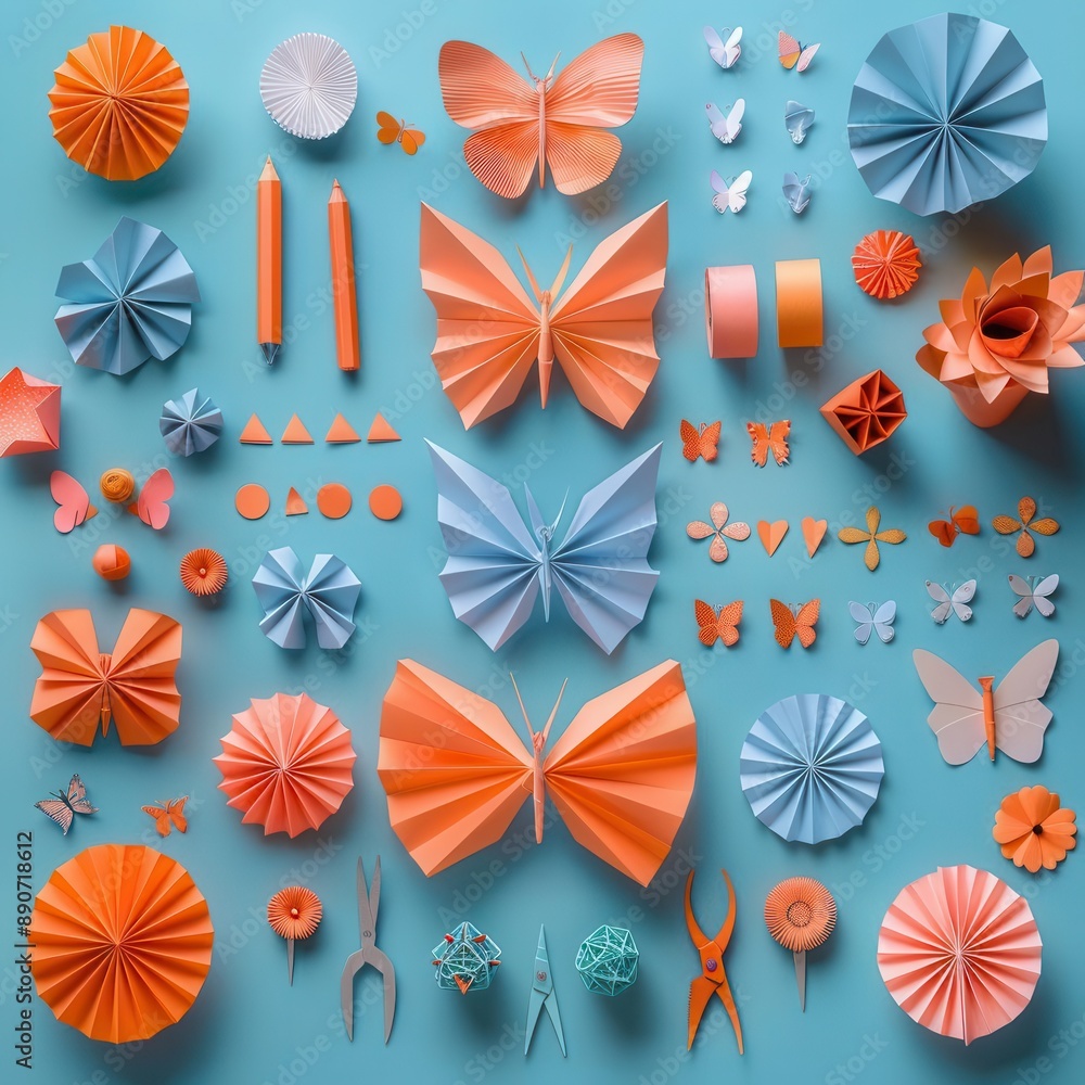 Origami folding instructions close up on paper, craft table backdrop Origami folding instructions close up on paper, craft table backdrop
