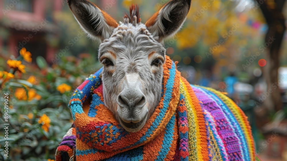 Obraz premium Colorful Mexican Donkey Adorned with Traditional Decorations