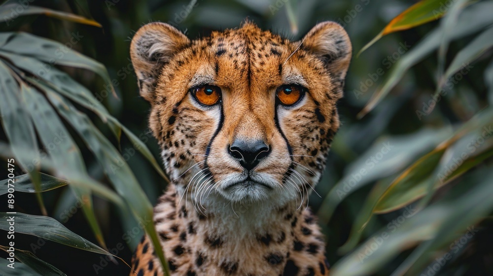 Obraz premium Graceful Cheetah Portrait in Lush Jungle Habitat