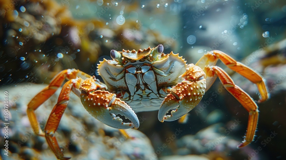 Small Crab in Colorful Underwater Scene Small Crab in Colorful Underwater Scene