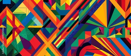 A modern geometric design with vibrant colors celebrating Hispanic heritage