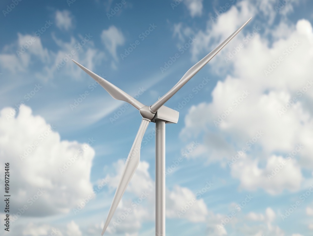 Wind turbine against a blue sky with clouds, symbolizing renewable energy and sustainability in a modern world. Wind turbine against a blue sky with clouds, symbolizing renewable energy and sustainability in a modern world.