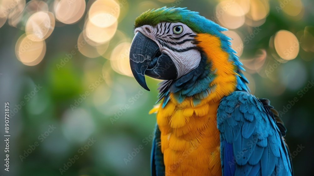 Vibrant Portrait of Blue Gold Macaw Perched on a Branch Vibrant Portrait of Blue Gold Macaw Perched on a Branch