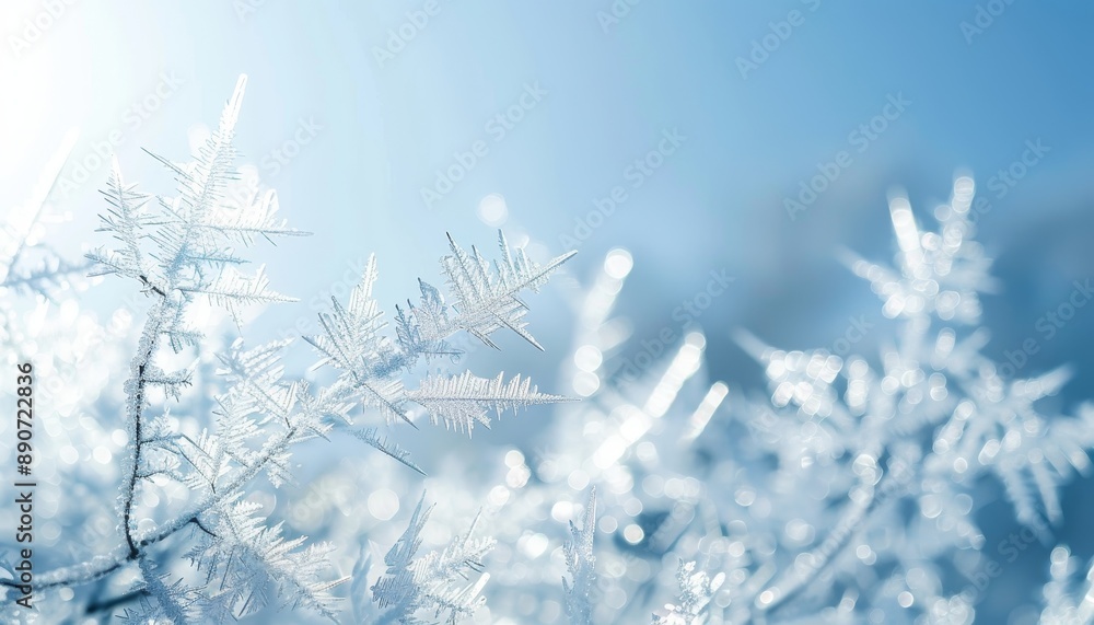 Intricate and delicate blue frost patterns on a frozen window creating an elegant design Intricate and delicate blue frost patterns on a frozen window creating an elegant design