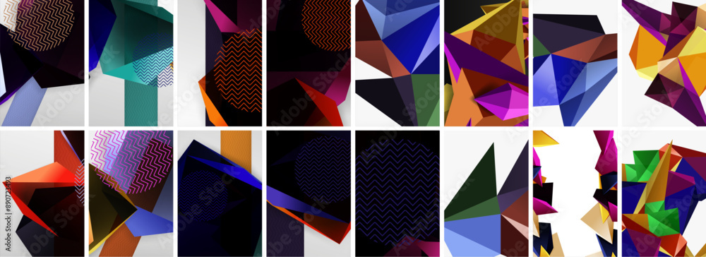 Set of low poly triangles poster geometric backgrounds. Vector Illustration For Wallpaper, Banner, Background, Card, Book Illustration, landing page Set of low poly triangles poster geometric backgrounds. Vector Illustration For Wallpaper, Banner, Background, Card, Book Illustration, landing page