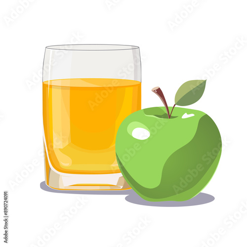 Full glass of yellow freshly and healthy squeezed apple juice isolated on white background. Vector illustration in flat style with dietary drink. Summer clipart for card, banner, flyer, poster design