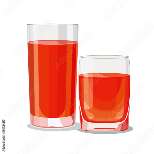 Full glasses of orange juice isolated on white background. Vector illustration in flat style with drink. Clipart for card, banner, flyer, poster design