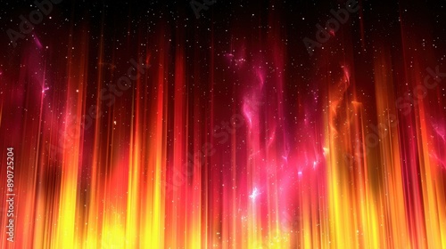 Vivid Abstract Digital Art with Fiery Red, Orange, and Pink Hues and Cosmic Elements Reflecting a Celestial Night Sky