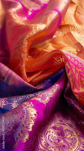 Close-Up of Vibrant Silk Fabric photo