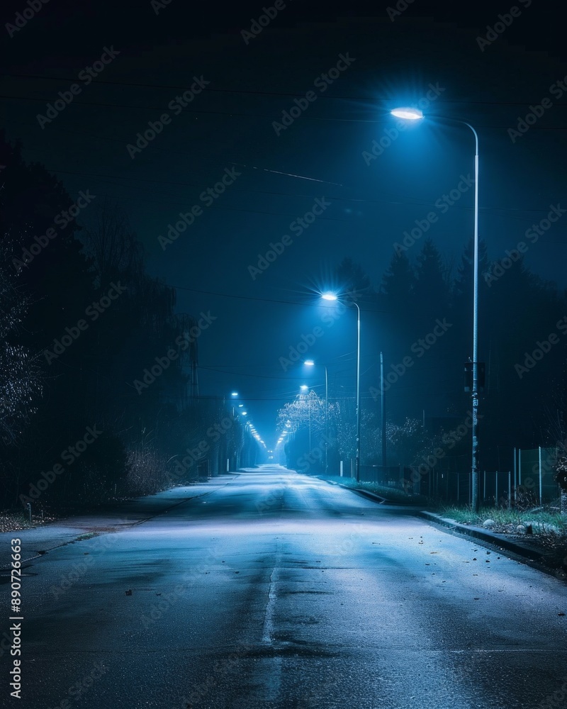 long night street with modern LED street lights long night street with modern LED street lights