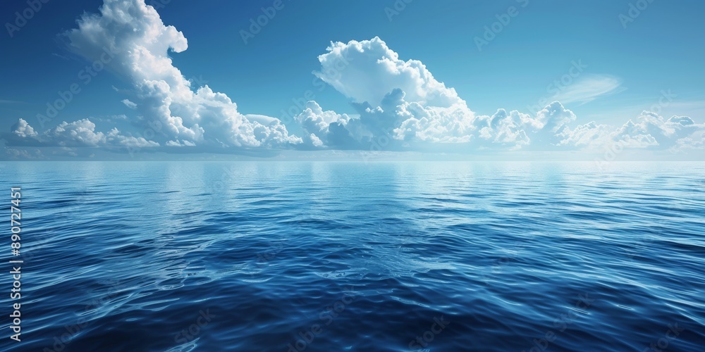 The view of the crystalclear ocean under a sunny blue sky with fluffy clouds is absolutely stunning and captivating The view of the crystalclear ocean under a sunny blue sky with fluffy clouds is absolutely stunning and captivating