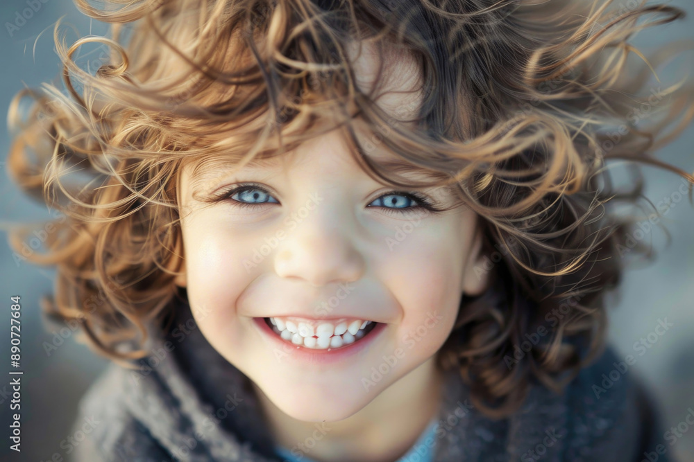 Smiling child with windblown hair Smiling child with windblown hair