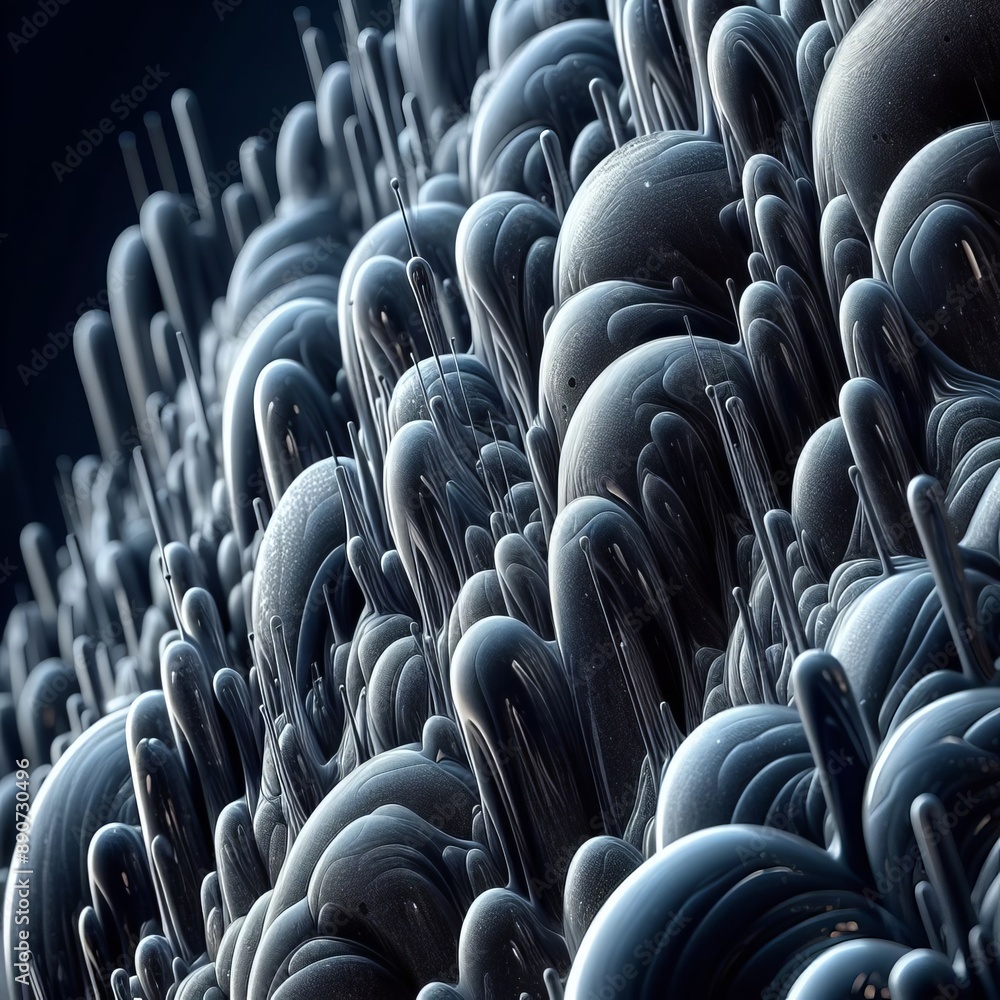 Obraz premium A close-up of a fluid, reflective metallic surface, blending solid form and liquid motion, creating a dynamic texture
