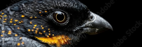 Close-Up Of Beautiful regent honeyeater.(Anthochaera phrygia) On Black Background With Copy Space. photo