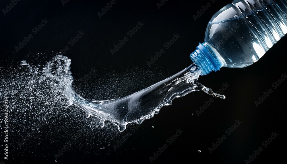 Bouteille d'eau en plastique renversée sur fond noir Bouteille d'eau en plastique renversée sur fond noir