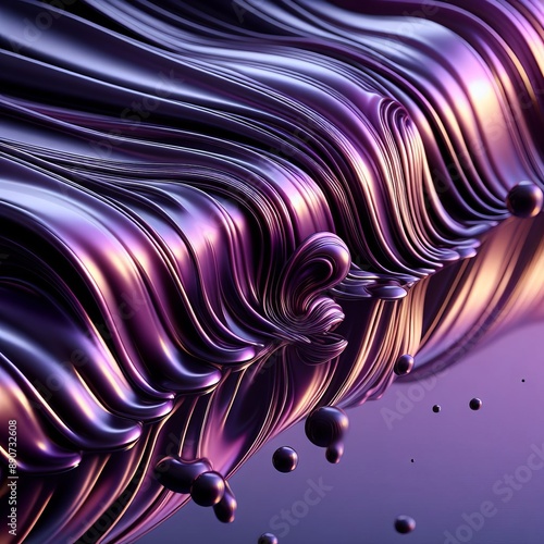 Abstract metallic waves in gradient purple, showcasing a modern, fluid design with glossy, reflective, and futuristic elements photo