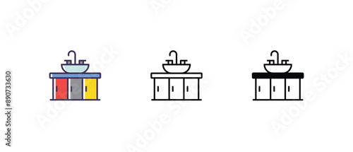 Sink Icons thin line and glyph vector icon stock illustration