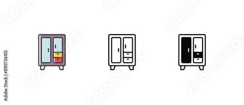 Bedroom closet Icons thin line and glyph vector icon stock illustration