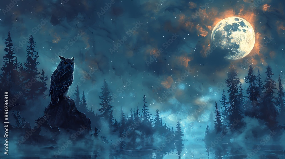 A watercolor painting of a wise owl perched on a branch under a moonlit sky, with the full moon casting a soft glow on the owl's feathers. A watercolor painting of a wise owl perched on a branch under a moonlit sky, with the full moon casting a soft glow on the owl's feathers.