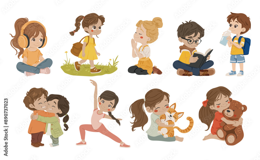 Fototapeta premium Different children's activities, Kids silhouettes vector, Abstract kids portrait vector, cute childrens isolated, adorable different kids, kids vector illustration 