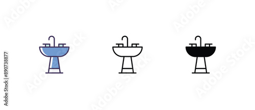 Bathroom Sink Icons thin line and glyph vector icon stock illustration