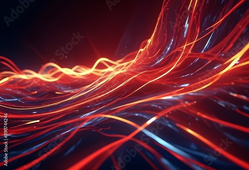 Bold red electric abstract background featuring luminous waves and pulsating light effects