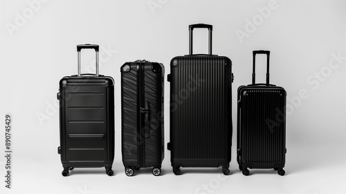 Set of Black Suitcase With Wheels. The suitcase is closed and ready for travel with a sturdy handle and smooth wheels for easy transportation.