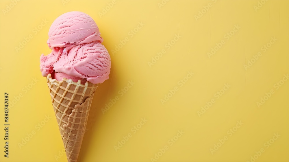 Pink Ice Cream Cone on a yellow Background with Copy Space Pink Ice Cream Cone on a yellow Background with Copy Space