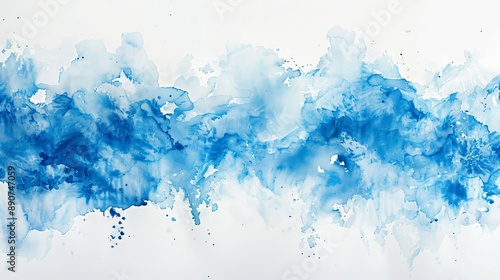 A sweeping blue watercolor artwork that evokes the peacefulness of flowing water or a distant misty landscape.