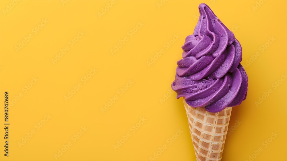 Purple Ice Cream Cone on a yellow Background with Copy Space Purple Ice Cream Cone on a yellow Background with Copy Space