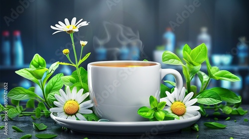 Wallpaper Mural   A teacup resting atop a saucer alongside a verdant bouquet of leaves and blossoms Torontodigital.ca