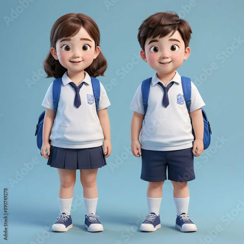 Kids school uniform cartoon characters elementary education student children