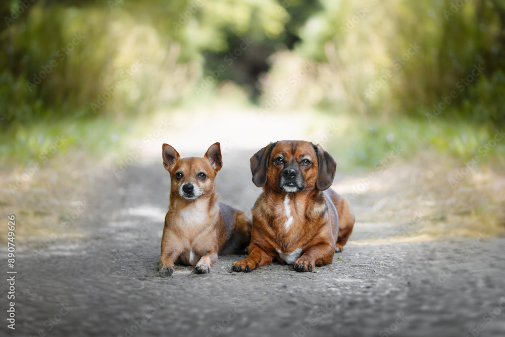 Portrait of dog crossbreeds in nature. Portrait of dog crossbreeds in nature.