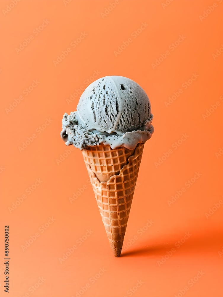 Anthracite Ice Cream Cone on an orange Background Anthracite Ice Cream Cone on an orange Background