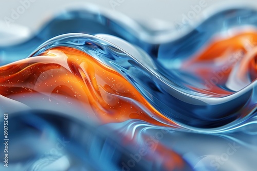 Abstract Close-Up of Shimmering Blue and Orange Fluid Waves with Gradient Blend and Textured Patterns in Dynamic Motionabstract photo