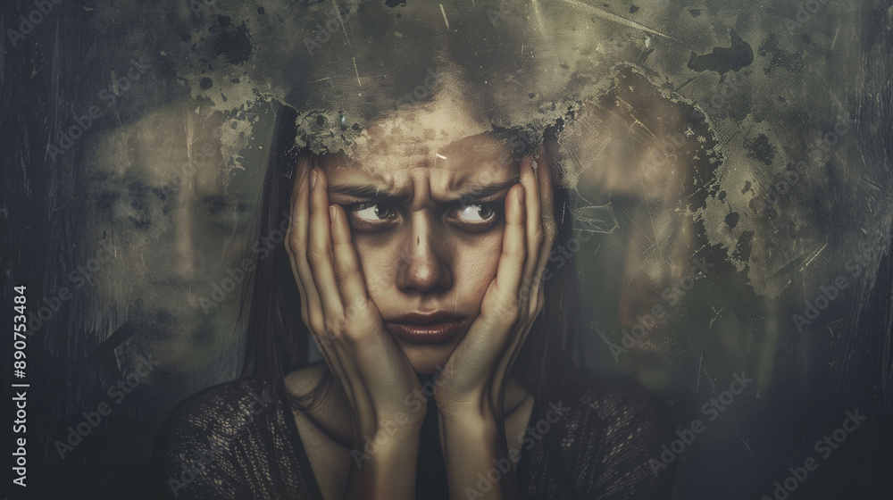 A touching portrait of a woman with symptoms of affective disorders, schizophrenia, depression and personality disorders.
A touching portrait of a woman with symptoms of affective disorders, schizophrenia, depression and personality disorders.