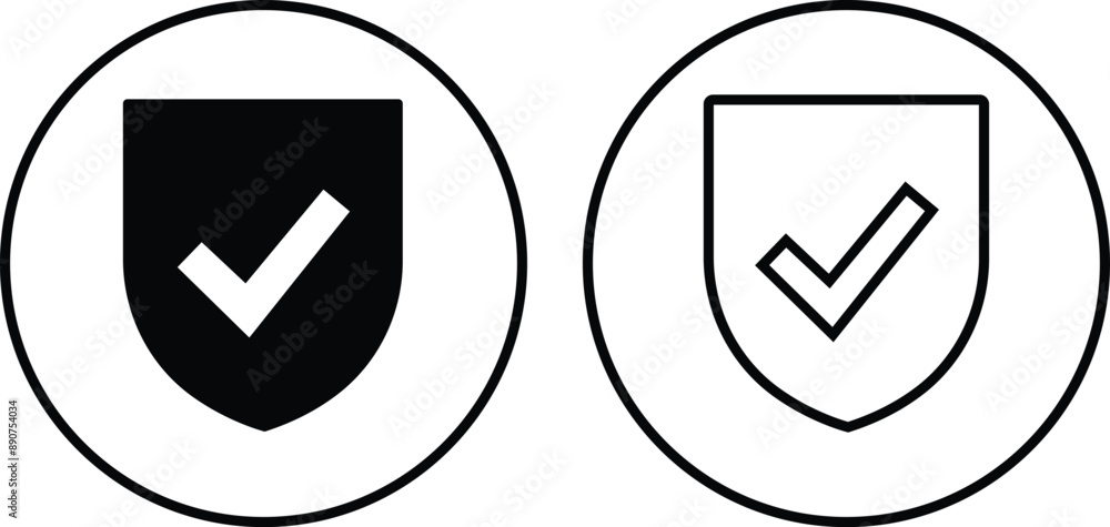 Shield with check mark icon set. Protection approve Security sign. Strong privacy tick shield. Tick mark approved. Flat and line style black vector collection isolated on transparent background. Shield with check mark icon set. Protection approve Security sign. Strong privacy tick shield. Tick mark approved. Flat and line style black vector collection isolated on transparent background.