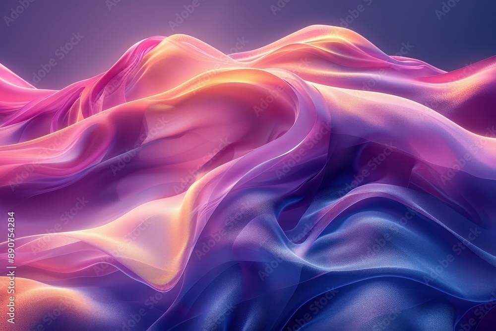 Fototapeta premium Abstract Vibrant Gradient Landscape of Flowing Colorful Fabric Waves with Soft Light and Smooth Textured Surfaces in 3D Renderingabstract