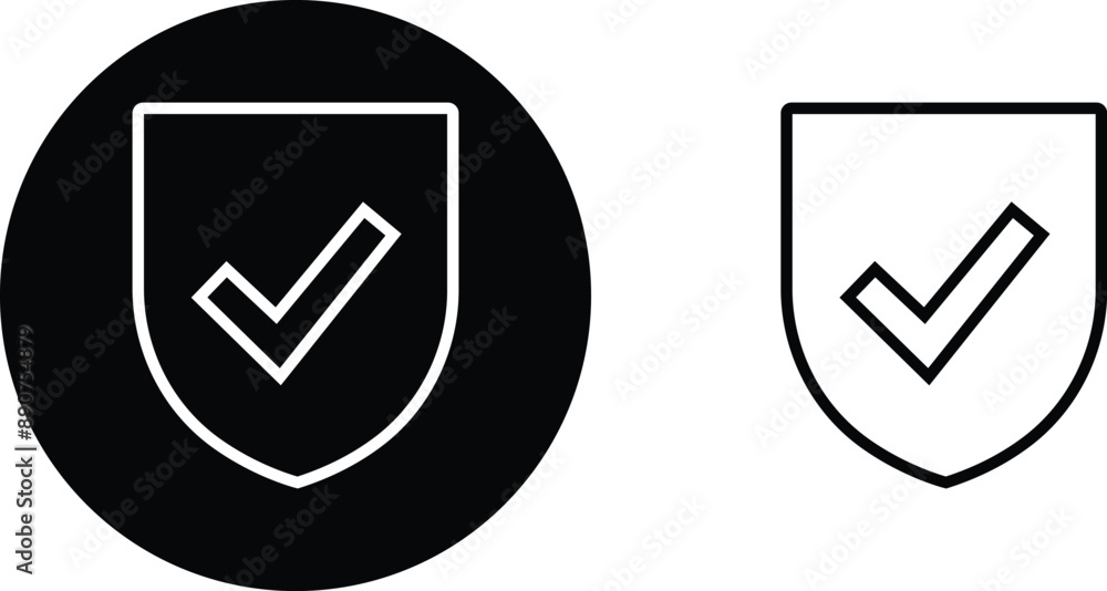 Shield with check mark icon set. Protection approve Security sign. Strong privacy tick shield. Tick mark approved. Flat and line style black vector collection isolated on transparent background. Shield with check mark icon set. Protection approve Security sign. Strong privacy tick shield. Tick mark approved. Flat and line style black vector collection isolated on transparent background.